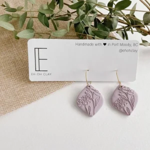 Eh Oh Clay Earrings^Botanical Dangles - Mauve Teardrop