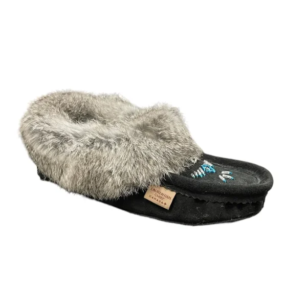 Laurentian Chief Moccasins^Fur Moccasin - Black Suede