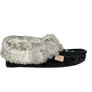 Laurentian Chief Moccasins^Fur Moccasin - Black Suede