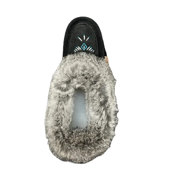 Laurentian Chief Moccasins^Fur Moccasin - Black Suede