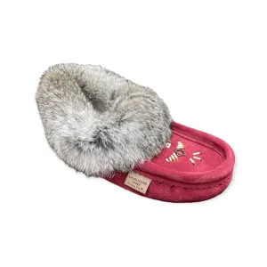 Laurentian Chief Moccasins^Fur Moccasin - Burgundy Suede