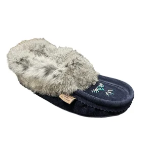 Laurentian Chief Moccasins^Fur Moccasin - Navy Blue Suede