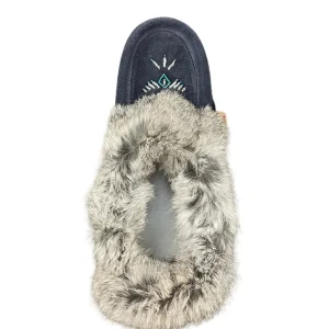 Laurentian Chief Moccasins^Fur Moccasin - Navy Blue Suede