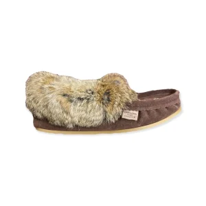 Laurentian Chief Moccasins^Fur Moccasin with Sole - Chocolate Suede