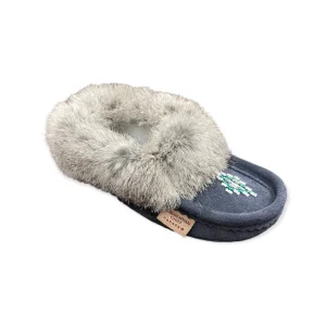 Laurentian Chief Moccasins^Kid's Fur Moccasin - Navy Suede