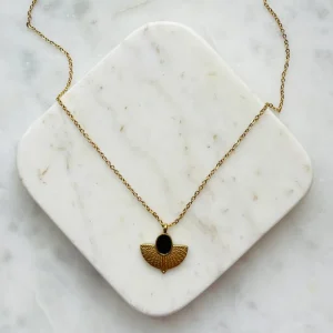 AKA Necklaces^ROWAN Black Shell Gold Pendant Necklace